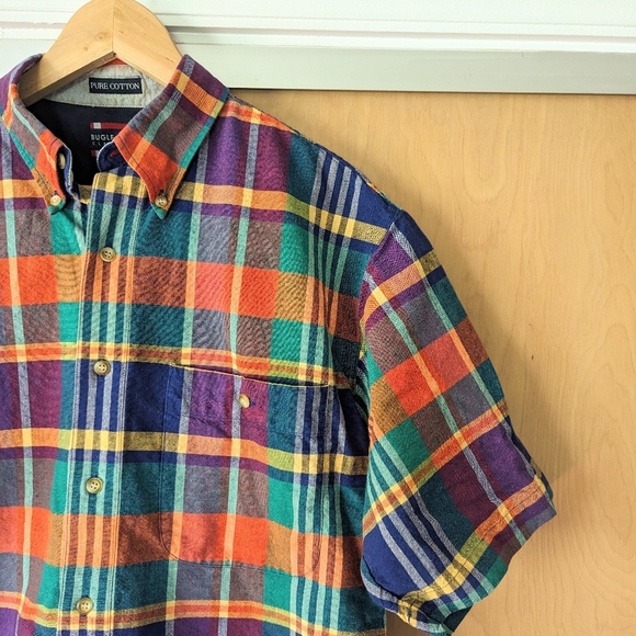 y2k vintage bugle boy rainbow plaid button up shirt 🌈 - Picture 3 of 9